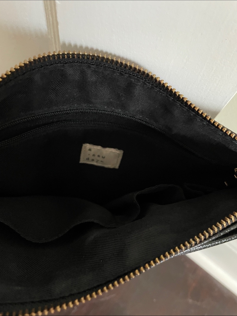 A New Day Classic Black Leather & Gold Zippered Crossbody Bag In Faux Leather - Picture 4 of 5